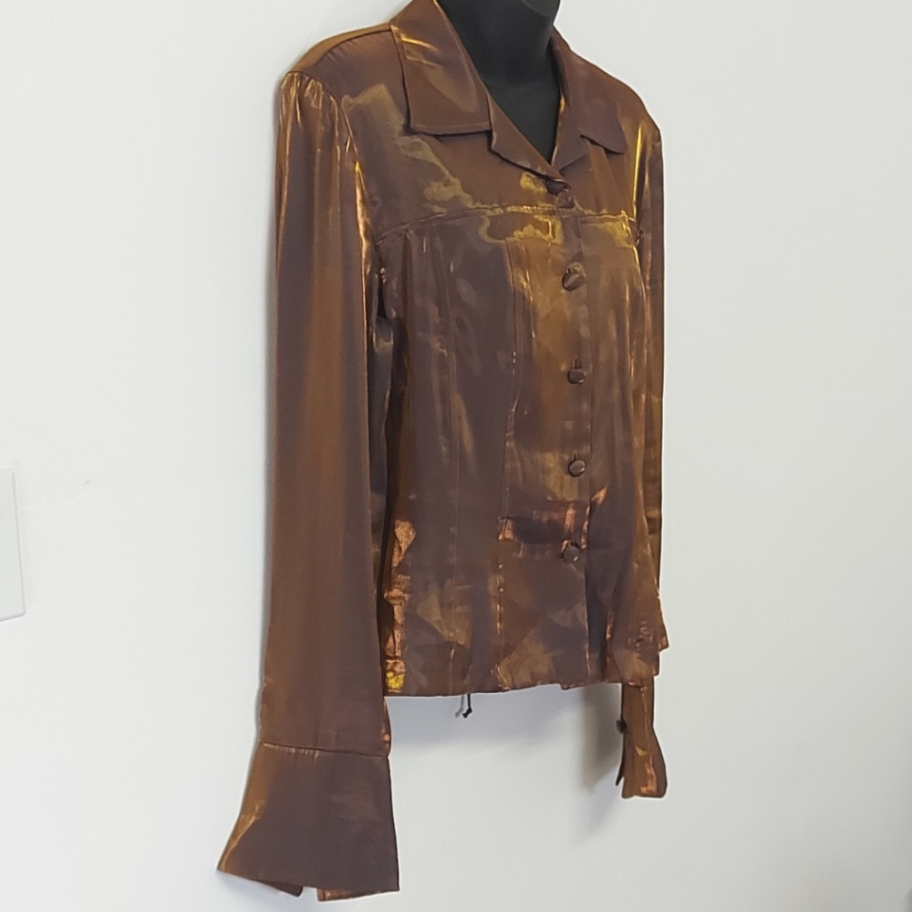 Oblique Brand Bronze Blouse with Laced Back, Size 12 - Picture 4 of 16